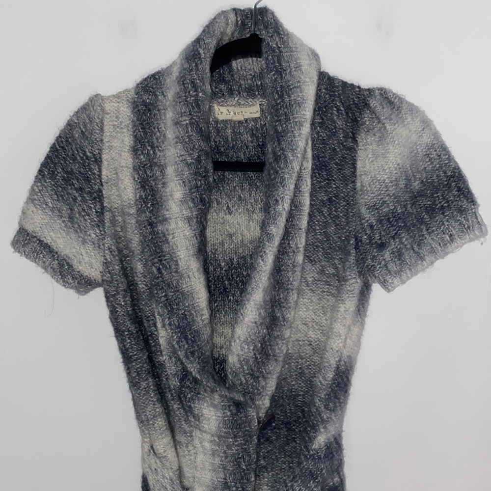 If It Were Me short puff sleeve cardigan blue sweater with attached belt.  M